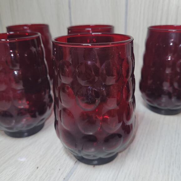 Vtg 70s Red Bubble Glasses Retro Barware Groovy Juice Tumblers Set Of 6 Gothic - Picture 8 of 8
